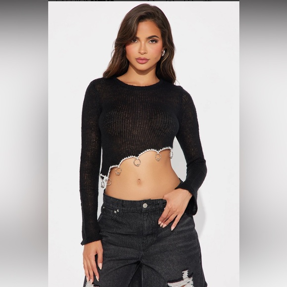 NWT‼️ Metal Hardware Cropped Knit Sweater - Sz XL 🤘🖤🎸 - Picture 2 of 4